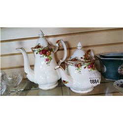 2 OLD COUNTRY ROSE TEAPOTS CRACK IN LID