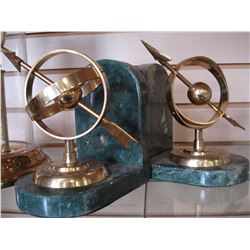 TWO VINTAGE MARBLE BOOKENDS AND DOME CLOCK