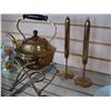Image 2 : BRASS TODDY KETTLE AND CANDLE STICKS