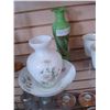 Image 1 : PAINTED ON GLASS BOWL, VASE SET,AND ART GLASS VASE