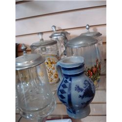 LOT OF BEER STEINS AND POTTERY JUG