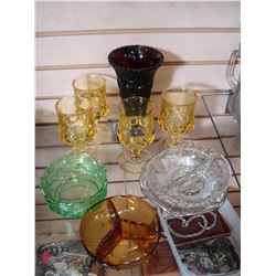 COLORED GLASSWARE AND THUMB PRINT GLASSES