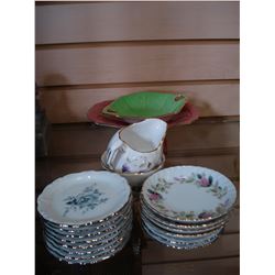 VINTAGE CHINA PIN DISHES, AYNSLEY CREAM AND SUGAR AND2 PIECES OF ROYAL WINTON