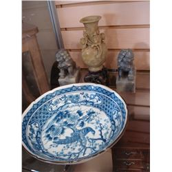3 VINTAGE EASTERN CARVINGS AND BOW