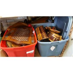 THREE TOTES OF WOODEN ITEMS