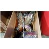 Image 2 : BOX OF VINTAGE COLLECTIBLES AMBER WARNING LIGHT, POTTERY CROCK, ANIMAL MAILBOX AND STAINED GLASS BUT