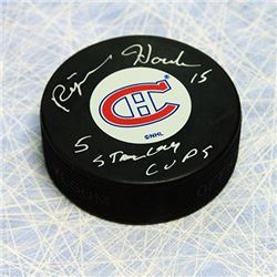 Rejean Houle Montreal Canadiens Autographed Hockey Puck w/ 5 Stanley Cup Note
