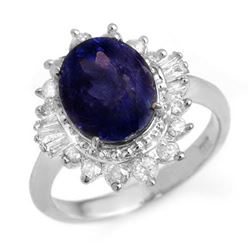 4.85 CTW Blue Sapphire & Diamond Ring 18K White Gold - REF-103W6F - 14301