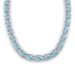 46.5 CTW Sky Blue Topaz & VS/SI Certified Diamond Eternity Necklace 10K White Gold - REF-223T5M - 29