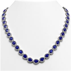 45.93 CTW Sapphire & Diamond Halo Necklace 10K White Gold - REF-674T2M - 41048