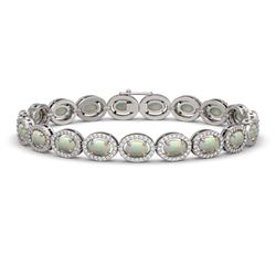 9.5 CTW Opal & Diamond Halo Bracelet 10K White Gold - REF-251W8F - 40466