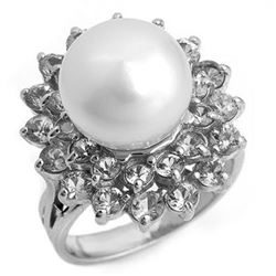 3.0 CTW Yellow Sapphire & Pearl Ring 18K White Gold - REF-112Y9K - 10350