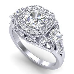 2.11 CTW VS/SI Diamond Solitaire Art Deco 3 Stone Ring 18K White Gold - REF-490F9N - 37328