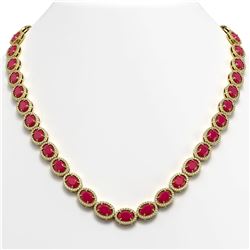 52.15 CTW Ruby & Diamond Halo Necklace 10K Yellow Gold - REF-655A3X - 40558