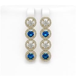 6.25 CTW Blue & White Diamond Designer Earrings 18K Yellow Gold - REF-782T4M - 42685