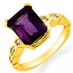 4.25 CTW Amethyst & Diamond Ring 14K Yellow Gold - REF-44F4N - 10412
