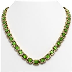 57.3 CTW Peridot & Diamond Halo Necklace 10K Yellow Gold - REF-819M6H - 41359