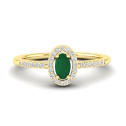 0.56 CTW Emerald & Micro Pave VS/SI Diamond Ring Halo 18K Yellow Gold - REF-31N3Y - 21387