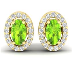 0.75 CTW Peridot & Micro Pave VS/SI Diamond Earrings Halo 18K Yellow Gold - REF-34N5Y - 21190