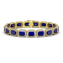 26.21 CTW Sapphire & Diamond Halo Bracelet 10K Yellow Gold - REF-326X9T - 41386