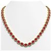 Image 1 : 34.11 CTW Ruby & Diamond Halo Necklace 10K Yellow Gold - REF-562W9F - 40405