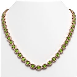 31.1 CTW Peridot & Diamond Halo Necklace 10K Rose Gold - REF-554W8F - 40428