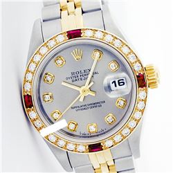 Rolex Men's Two Tone 14K Gold/SS, QuickSet, Diam Dial & Diam/Ruby Bezel - REF-557Y7X