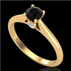 0.4 CTW Fancy Black Diamond Solitaire Engagement Art Deco Ring 18K Yellow Gold - REF-33Y6K - 38180