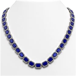 58.59 CTW Sapphire & Diamond Halo Necklace 10K White Gold - REF-731M3H - 41336