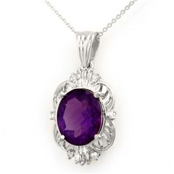 5.23 CTW Amethyst & Diamond Pendant 18K White Gold - REF-56T8M - 13986