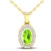 Image 1 : 0.41 CTW Peridot & Micro Pave VS/SI Diamond Necklace Halo 18K Yellow Gold - REF-26M2H - 21324