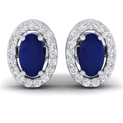 1.02 CTW Sapphire & Micro Pave VS/SI Diamond Earrings Halo 18K White Gold - REF-32Y8K - 21193