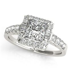 1.65 CTW Certified VS/SI Princess Diamond Solitaire Halo Ring 18K White Gold - REF-450X4T - 27192