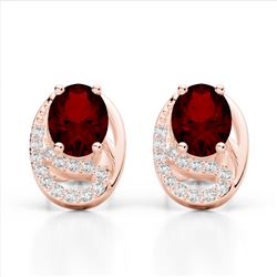 2.50 Garnet & Micro Pave VS/SI Diamond Stud Earrings 10K Rose Gold - REF-25W6F - 22333