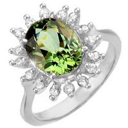 3.40 CTW Green Tourmaline & Diamond Ring 14K White Gold - REF-90N4Y - 10801