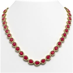 45.93 CTW Ruby & Diamond Halo Necklace 10K Yellow Gold - REF-674X2T - 41047
