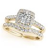 Image 1 : 1.74 CTW Certified VS/SI Cushion Diamond 2Pc Set Solitaire Halo 14K Yellow Gold - REF-464T4M - 31339