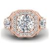 Image 2 : 2.11 CTW VS/SI Diamond Solitaire Art Deco 3 Stone Ring 18K Rose Gold - REF-490A9X - 37329