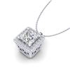 Image 2 : 1.93 CTW Princess VS/SI Diamond Solitaire Micro Pave Necklace 18K White Gold - REF-436X4T - 37172