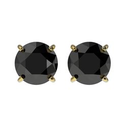 1.61 CTW Fancy Black VS Diamond Solitaire Stud Earrings 10K Yellow Gold - REF-36W2F - 36614