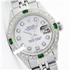 Image 1 : Rolex Men's Stainless Steel, QuickSet, Diam Dial & Diam/Emerald Bezel - REF-521H4W