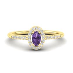 0.45 CTW Amethyst & Micro Pave VS/SI Diamond Ring Halo 18K Yellow Gold - REF-30F4N - 21379