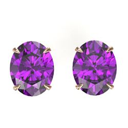 5 CTW Amethyst Designer Inspired Solitaire Stud Earrings 14K Rose Gold - REF-25H8A - 21648