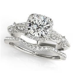 1.54 CTW Certified VS/SI Diamond 2Pc Wedding Set Solitaire Halo 14K White Gold - REF-393Y6K - 30957