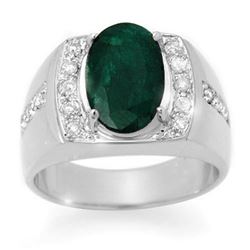 4.58 CTW Emerald & Diamond Men's Ring 10K White Gold - REF-73K8W - 14485