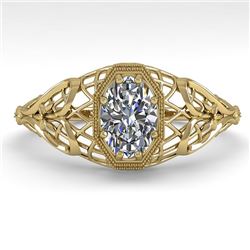 0.50 CTW VS/SI Oval Diamond Solitaire Engagement Ring Deco Size 7 18K Yellow Gold - REF-104A8X - 360