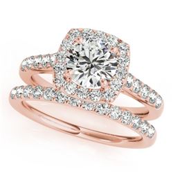 2.05 CTW Certified VS/SI Diamond 2Pc Wedding Set Solitaire Halo 14K Rose Gold - REF-414W2F - 30721