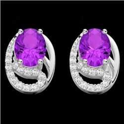 2.50 Amethyst & Micro Pave VS/SI Diamond Stud Earrings 10K White Gold - REF-25N6Y - 22323