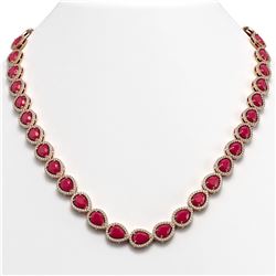 45.93 CTW Ruby & Diamond Halo Necklace 10K Rose Gold - REF-674A2X - 41046