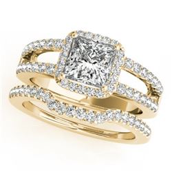 1.51 CTW Certified VS/SI Princess Diamond 2Pc Set Solitaire Halo 14K Yellow Gold - REF-252Y5K - 3134